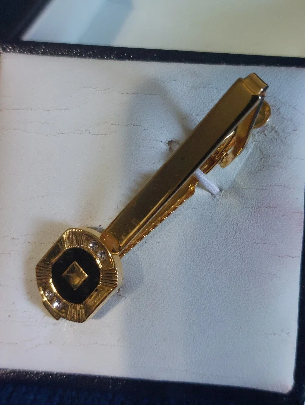 Stafford Essentials Goldtone w/rhinestones Tie Clasp, Vintage Estate Jewelry